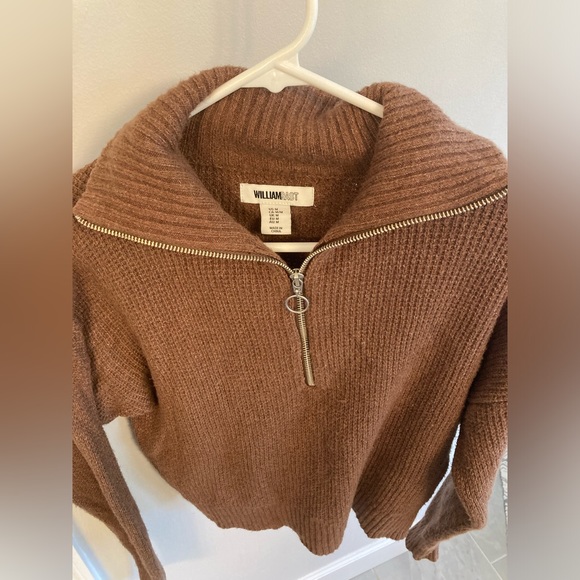 William Rast Half Zip Collared mock neck Waffle Knit Sweater Brown Sz M - Picture 3 of 3
